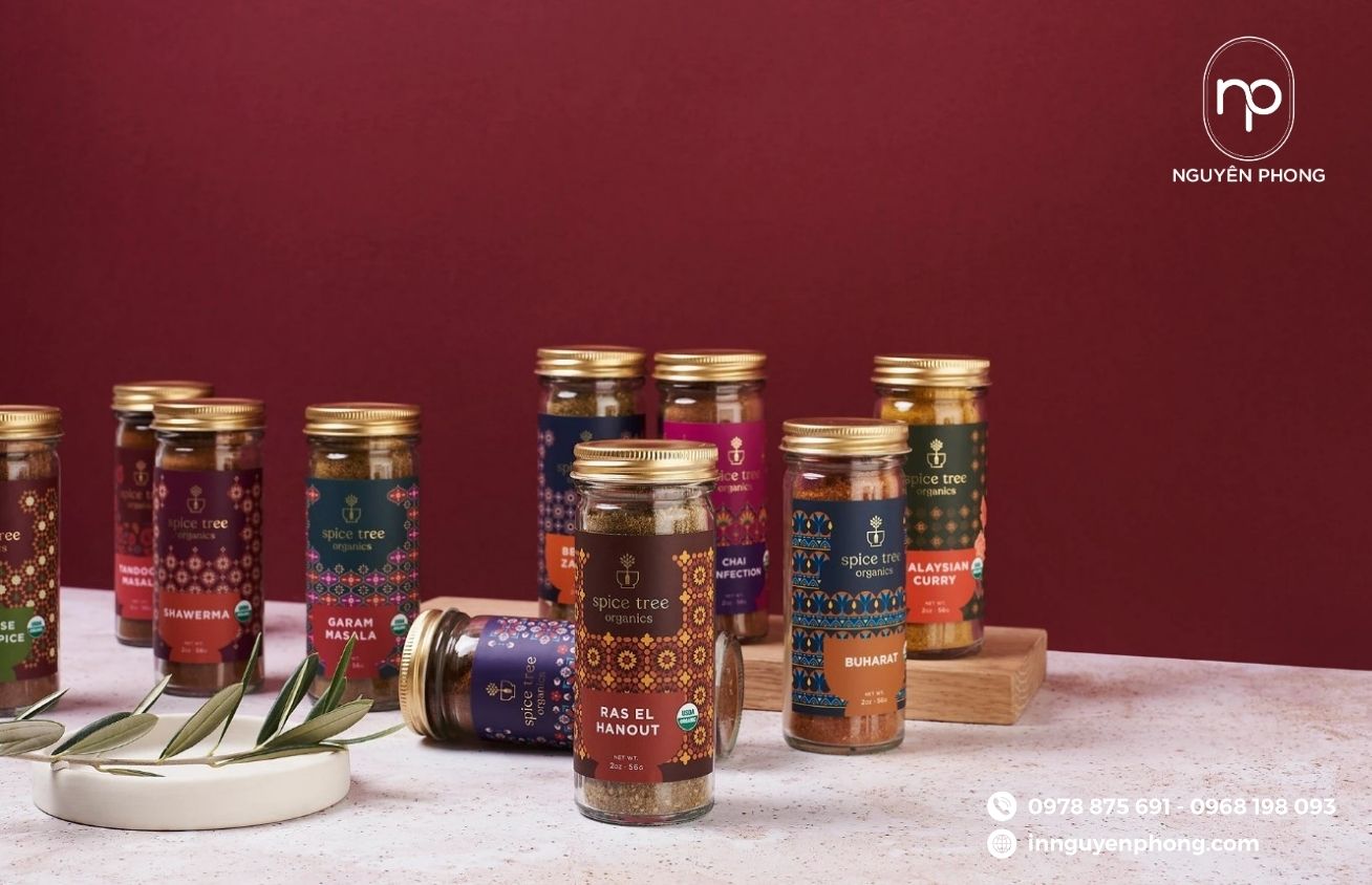 Mẫu tem dán gia vị họa tiết nổi bật